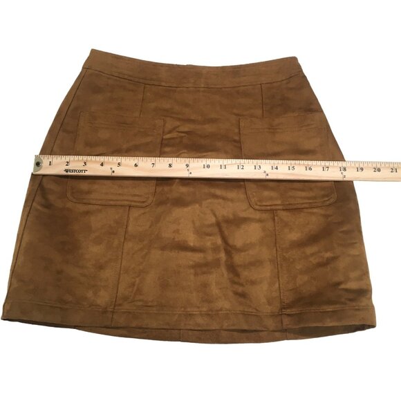 Faux Suede A Line Mini Skirt Y2K Size 0 Zipper Pockets Brown Cognac Old Navy - Picture 5 of 12
